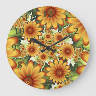 Grande Horloge Ronde Rêve Floral, Art Fractal Moderne Abstrait Fleur