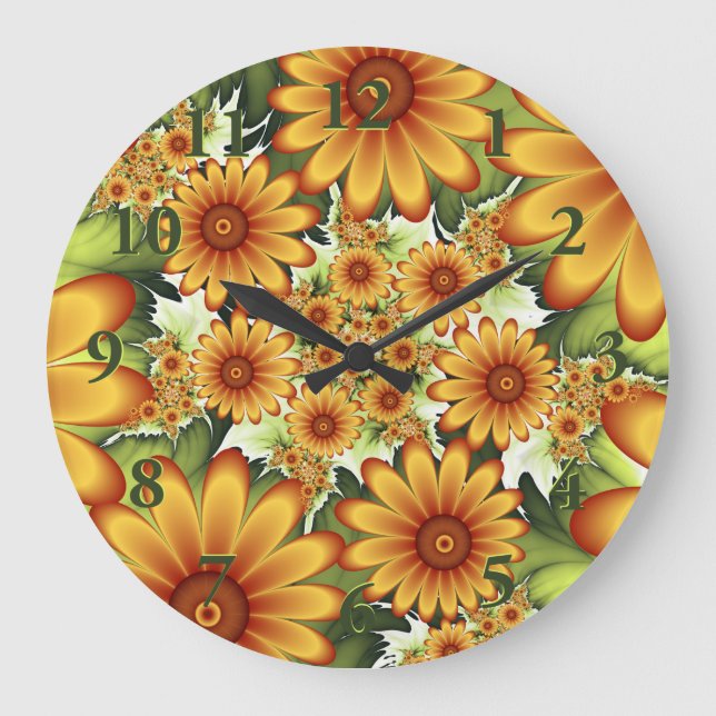 Grande Horloge Ronde Rêve Floral, Art Fractal Moderne Abstrait Fleur (Recto)