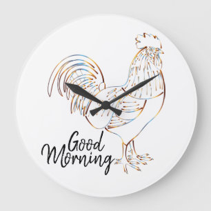 Grande Horloge Ronde Réveil Coq Bon Matin