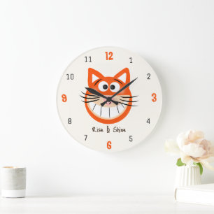 Grande Horloge Ronde Réveil & Sourire – Chat Orange Sourire