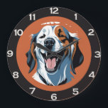 Grande Horloge Ronde Réveillez-vous ! ! ! Golden retriever Pop Art par<br><div class="desc">cadeau Amoureux des chiens, design de chien heureux, décoration d'amoureux des animaux de compagnie, pop art pour chien, mur canine, affiche pour chien réveillé, articles sur le thème du chien, art pour chien souriant, vêtements amoureux de les chiens, illustration joyeuse pour chien, décoration joyeuse pour chien, cadeaux d'inspiration pour chien,...</div>