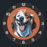 Grande Horloge Ronde Réveillez-vous ! ! ! Golden retriever Pop Art par<br><div class="desc">cadeau Amoureux des chiens, design de chien heureux, décoration d'amoureux des animaux de compagnie, pop art pour chien, mur canine, affiche pour chien réveillé, articles sur le thème du chien, art pour chien souriant, vêtements amoureux de les chiens, illustration joyeuse pour chien, décoration joyeuse pour chien, cadeaux d'inspiration pour chien,...</div>