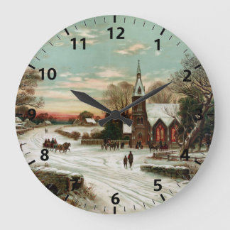 Grande Horloge Ronde Réveillon de Noël vintage élégant