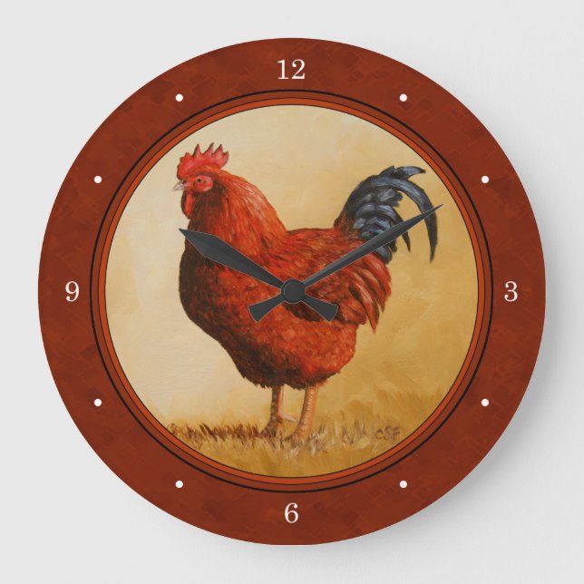 Grande Horloge Ronde Rhode Island Chicken Red Background (Recto)
