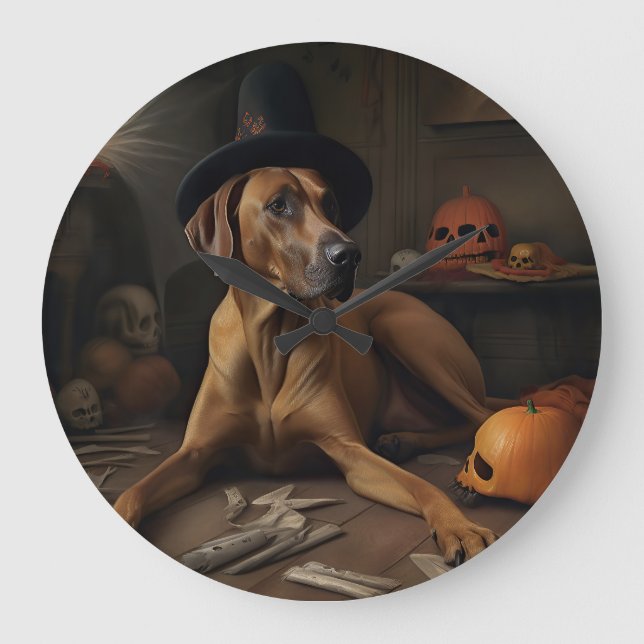 Grande Horloge Ronde Rhodesian Ridgeback Citrouilles Halloween effrayan (Recto)