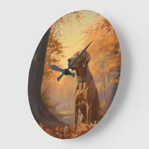 Grande Horloge Ronde Rhodesian Ridgeback dans les feuilles d'automne to