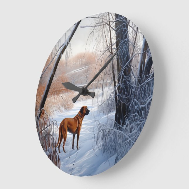 Grande Horloge Ronde Rhodesian Ridgeback Laisser Neige Noël (Angle)