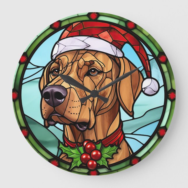 Grande Horloge Ronde Rhodesian Ridgeback Vitrail de Noël (Recto)
