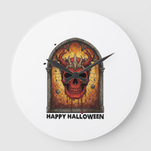 Grande Horloge Ronde Rien ne me fait peur Crâne à cornes rouges Toile d