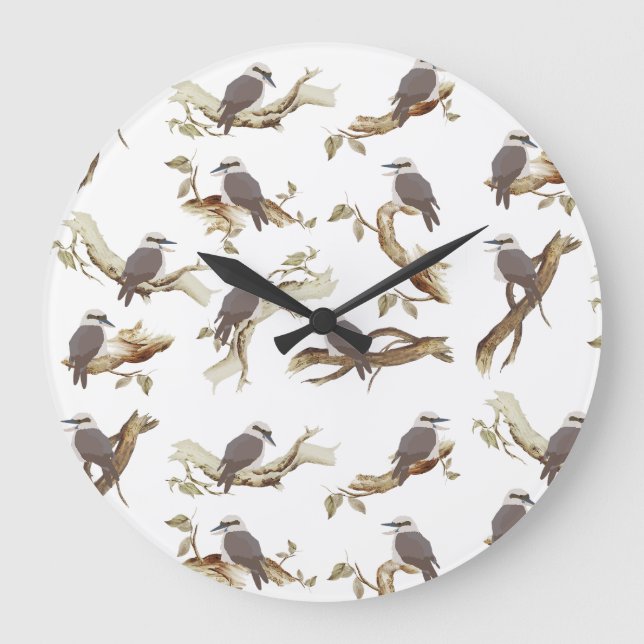 Grande Horloge Ronde Rire Kookaburra Eucalyptus d'oiseaux australiens (Recto)