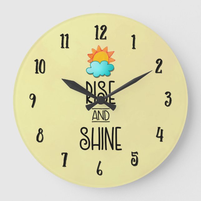 Grande Horloge Ronde Rise and Shine Typography With Sun and Cloud (Recto)