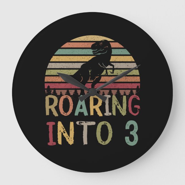 Grande Horloge Ronde Roaring en 3 3e anniversaire garçon dinosaure T Re (Recto)