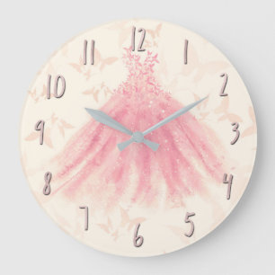 Grande Horloge Ronde Robe à paillettes papillon danse pêche