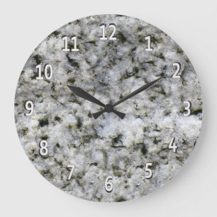 Grande Horloge Ronde Rocher de granit blanc avec chiffres blancs