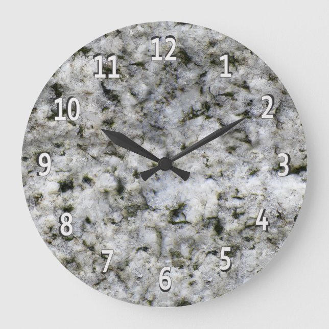 Grande Horloge Ronde Rocher de granit blanc avec chiffres blancs (Recto)
