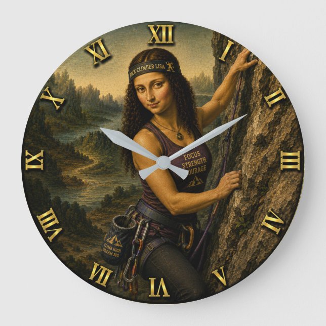Grande Horloge Ronde Rock Climber Funny Mona Lisa  (Recto)