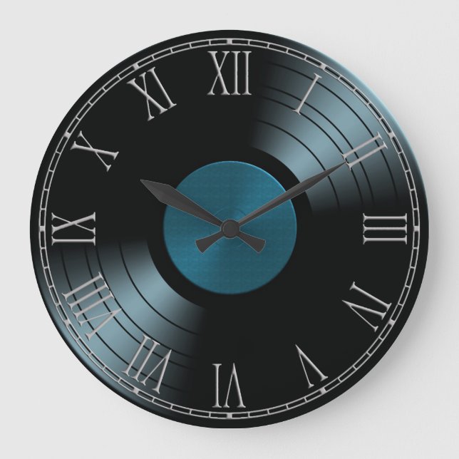 Grande Horloge Ronde Rock n Rouleau Vinyl Record Album en bleu (Recto)