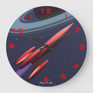 Grande Horloge Ronde Rocketship rouge