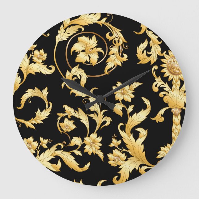 Grande Horloge Ronde Rococo baroque, motif floral victorien. (Recto)