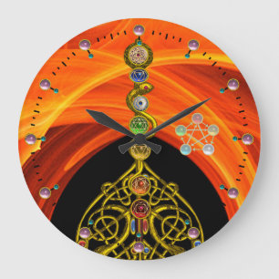 GRANDE HORLOGE RONDE RODE D'ASCLEPIUS 7 CHAKRAS, YOGA, ÉNERGIE SPIRITUE
