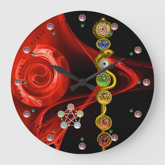 GRANDE HORLOGE RONDE RODE D'ASCLEPIUS 7 CHAKRAS, YOGA, ÉNERGIE SPIRITUE (Recto)