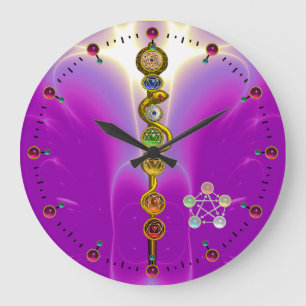 GRANDE HORLOGE RONDE RODE D'ASCLEPIUS 7 CHAKRAS, YOGA, ÉNERGIE SPIRITUE