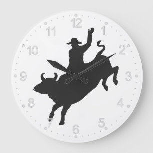 Grande Horloge Ronde Rodeo Bull Ride silhouette