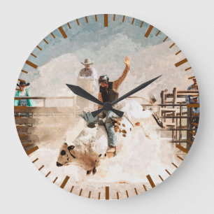 Grande Horloge Ronde Rodeo Bull Riding Rustique Ouest