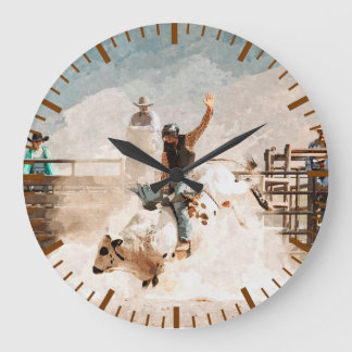 Grande Horloge Ronde Rodéo Taureau Cavalier Rustique Occidental 