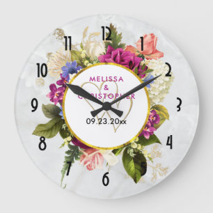 Grande Horloge Ronde Rodern & White Watercolor Floral Wedding