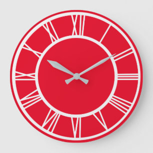Grande Horloge Ronde Roman blanc Numeral Border Pattern Red Round