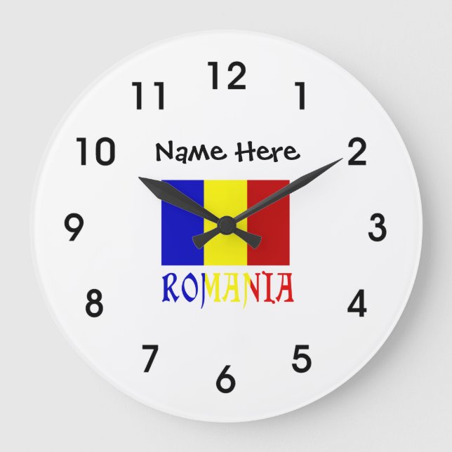 Grande Horloge Ronde Romania and Romanian Flag with Your Name Large Clo (Recto)