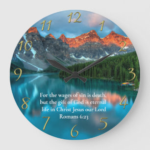 Grande Horloge Ronde Romans 6:23 belle montagne vue lac or