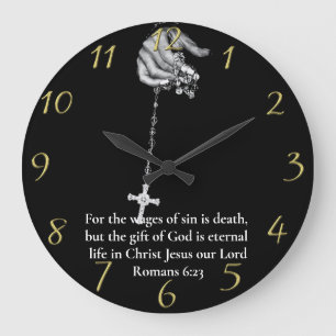 Grande Horloge Ronde Romans 6:23 main tenant croix or