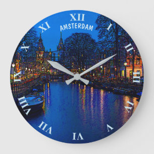 Grande Horloge Ronde Romantic Amsterdam Canal At Night With Boats