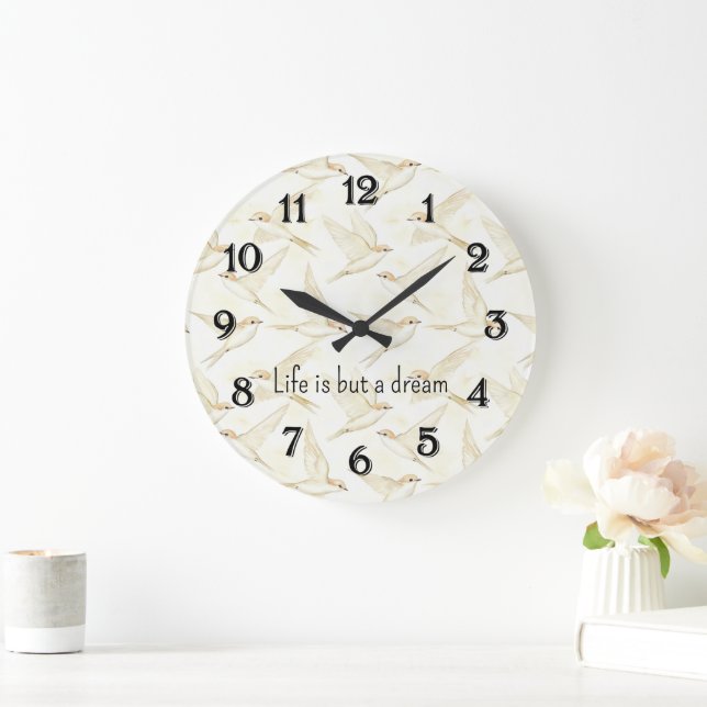 Grande Horloge Ronde Romantic life is but a dream birds   (Maison)