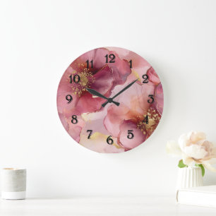 Grande Horloge Ronde Romantique Blush rose Bourgogne Or Floral