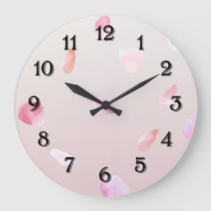 Grande Horloge Ronde Romantique rose pâle Rose pétal floral