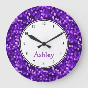 Grande Horloge Ronde Rond personnalisé violet étincelant