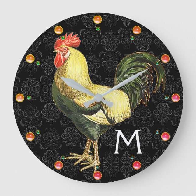 Grande Horloge Ronde ROOSTER Black White Damask (Recto)