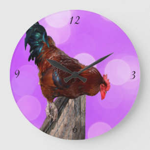 Grande Horloge Ronde Rooster Nosy Parker, Pink Large Wall Clock.
