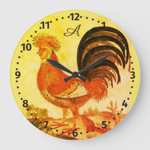 Grande Horloge Ronde Rooster Rustique Personnalisé Coloré Rond