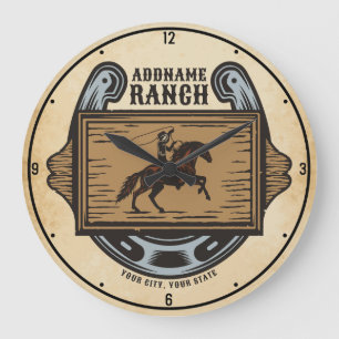 Grande Horloge Ronde Roping Cowboy AJOUTER LE NOM Western Family Horse