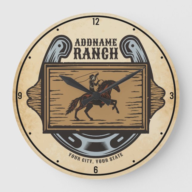 Grande Horloge Ronde Roping Cowboy AJOUTER LE NOM Western Family Horse  (Recto)