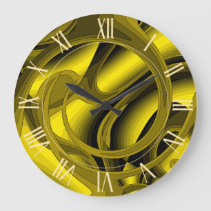 Grande Horloge Ronde Rose Abstrait Floral Luxury Modern Or