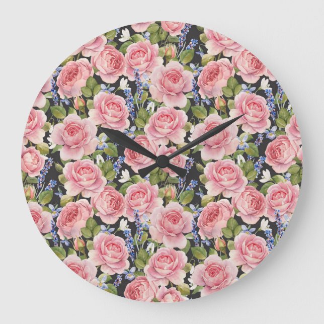 Grande Horloge Ronde Rose anglais rose : Aquarelle noire (Recto)