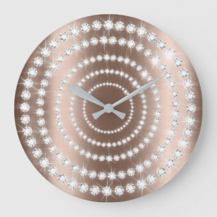 Grande Horloge Ronde Rose Beige Vip Gris Argent Diamant Infinité