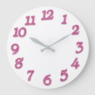 Grande Horloge Ronde Rose blanc minimal de framboise de chiffres arabes