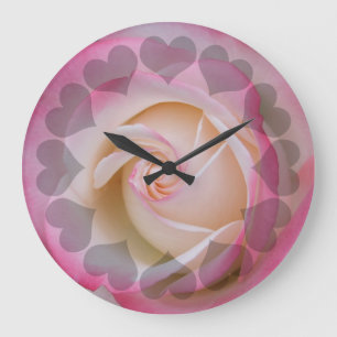 Grande Horloge Ronde Rose blanche délicate