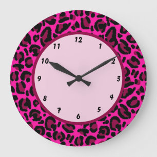 Grande Horloge Ronde Rose Chaud Imprimé Léopard y2k